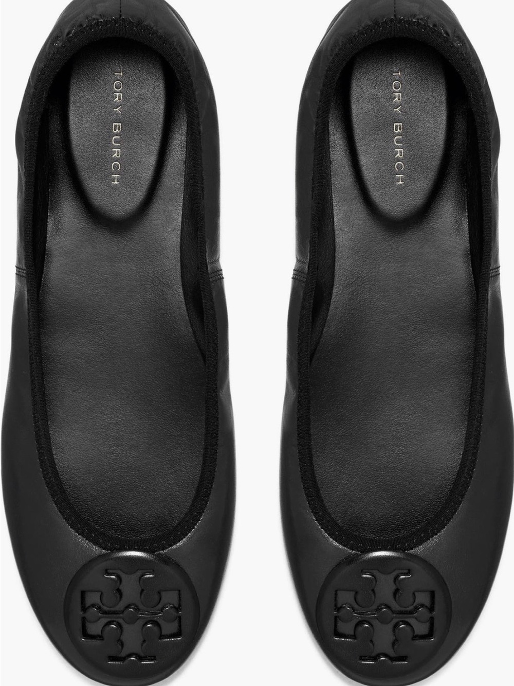 Tory Burch Black Logo-toe Leather Ballet Flats